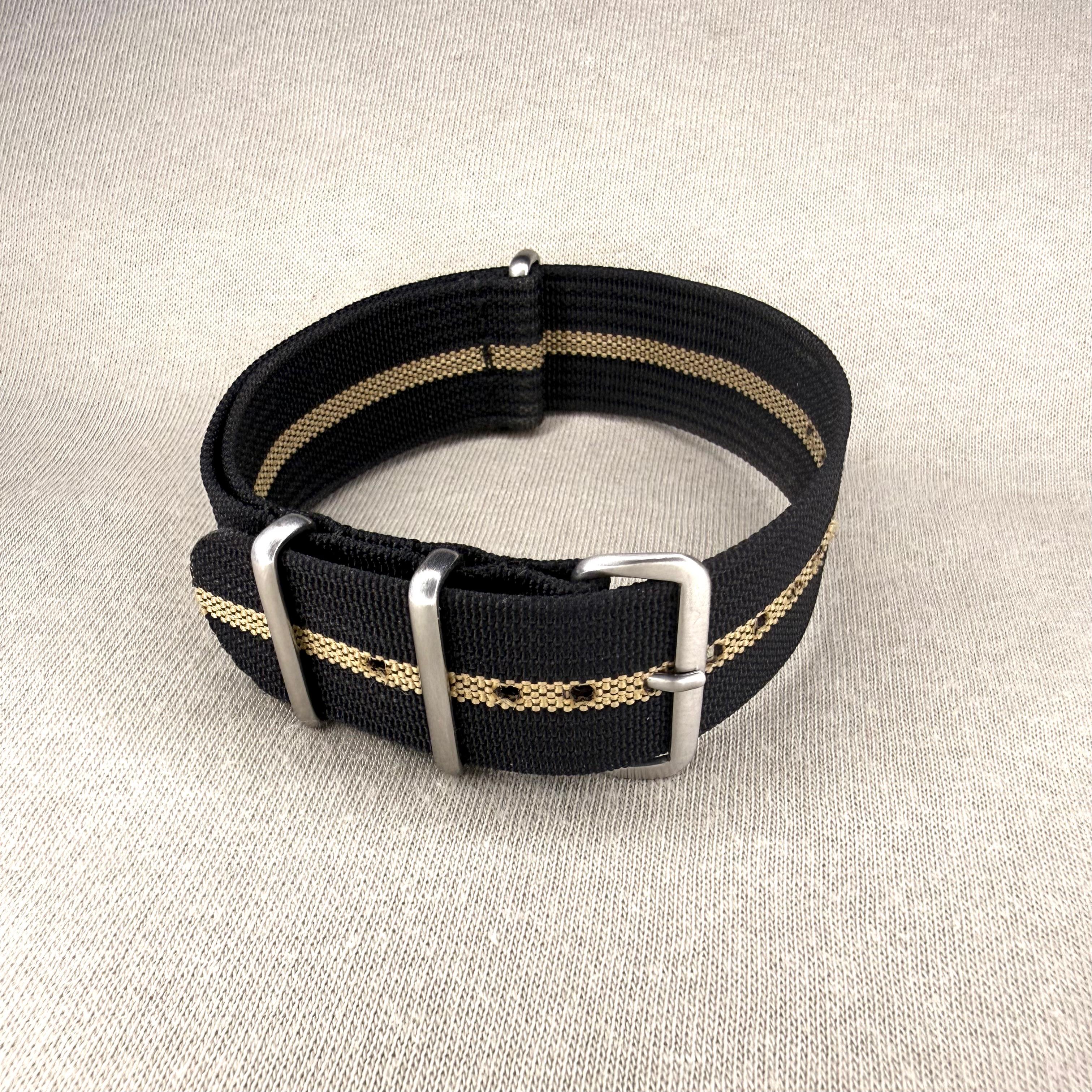 Striped Black Beige Classic NATO Strap